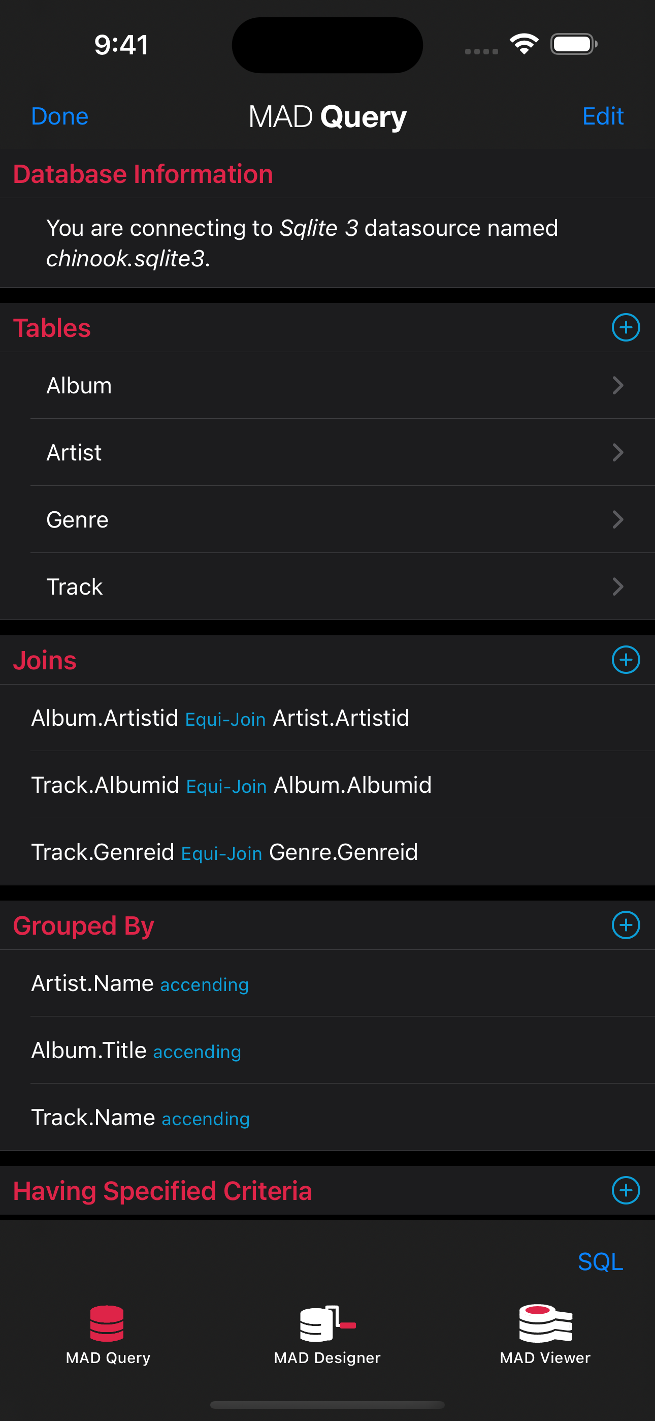 A screenshot of the query designer.