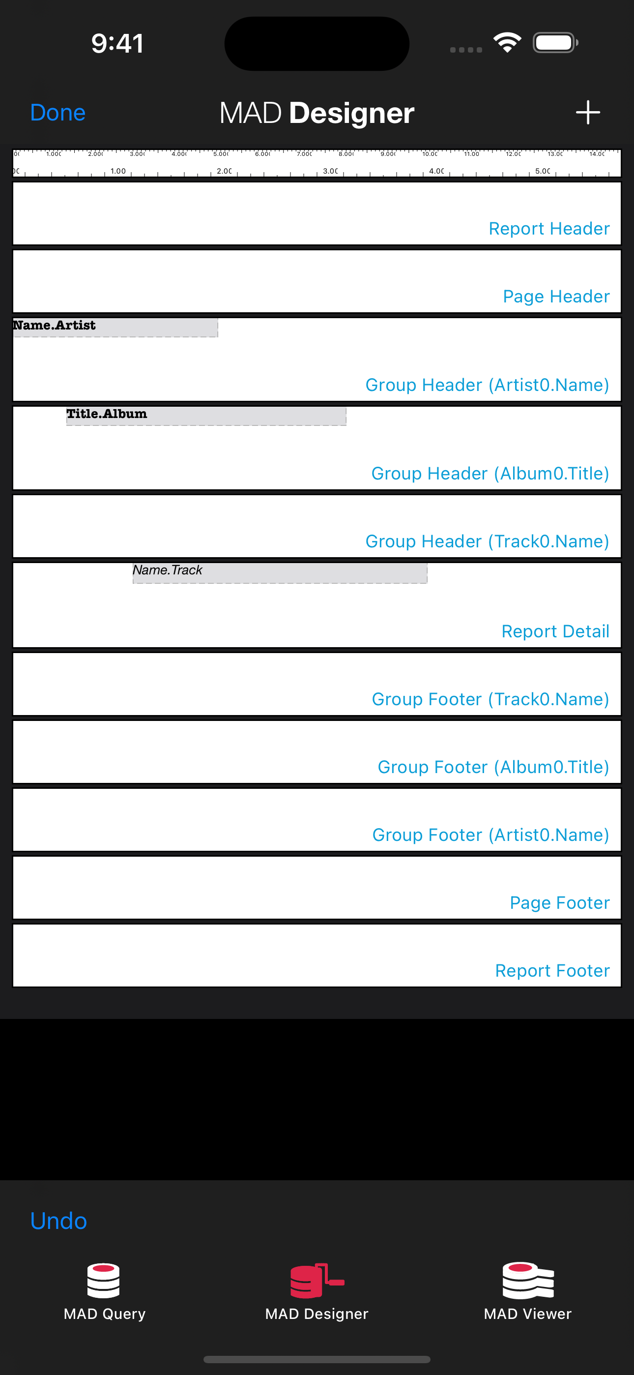 A screenshot of the report designer.