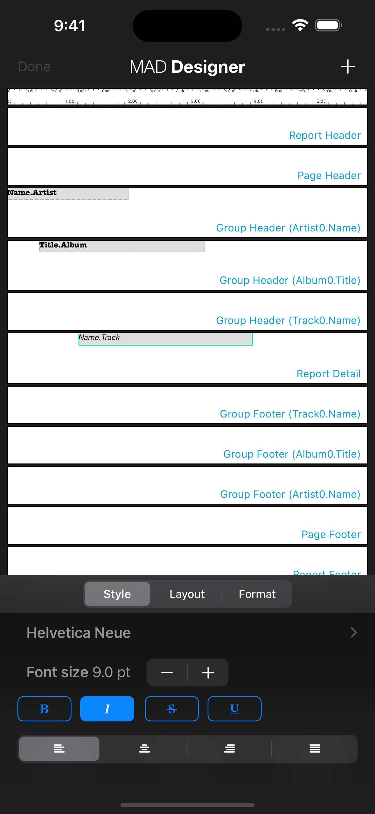 A screenshot of the report designer showing a user adding formatting to a data field.